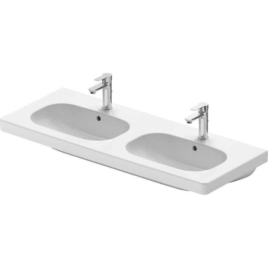 D-CODE #034812 dubbele wastafel 1200mm wit kraangaten per wasbak: 1 met overloop