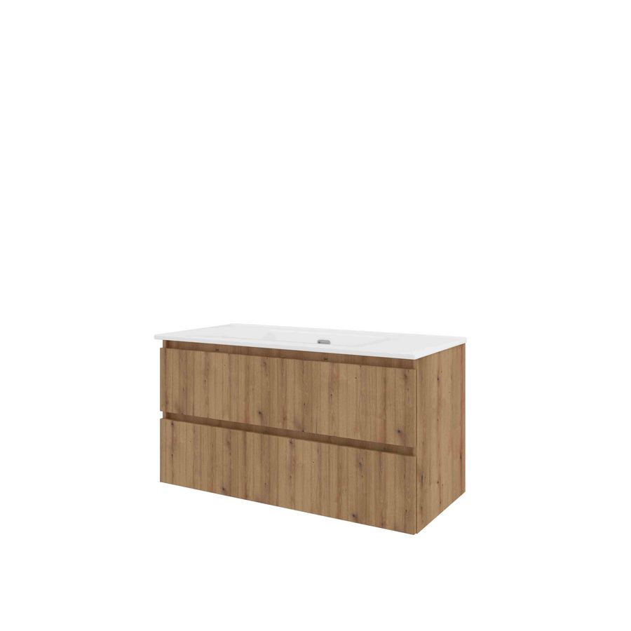 Porselein wastafel zonder kraangat onderkast 1000X460X540 Urban oak / glans wit