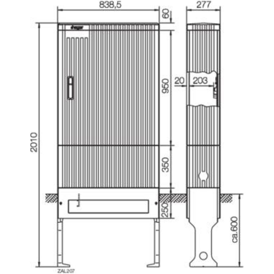 Polyester verdeelzuil bouwgrootte 207 leeg 2010x839x277 mm