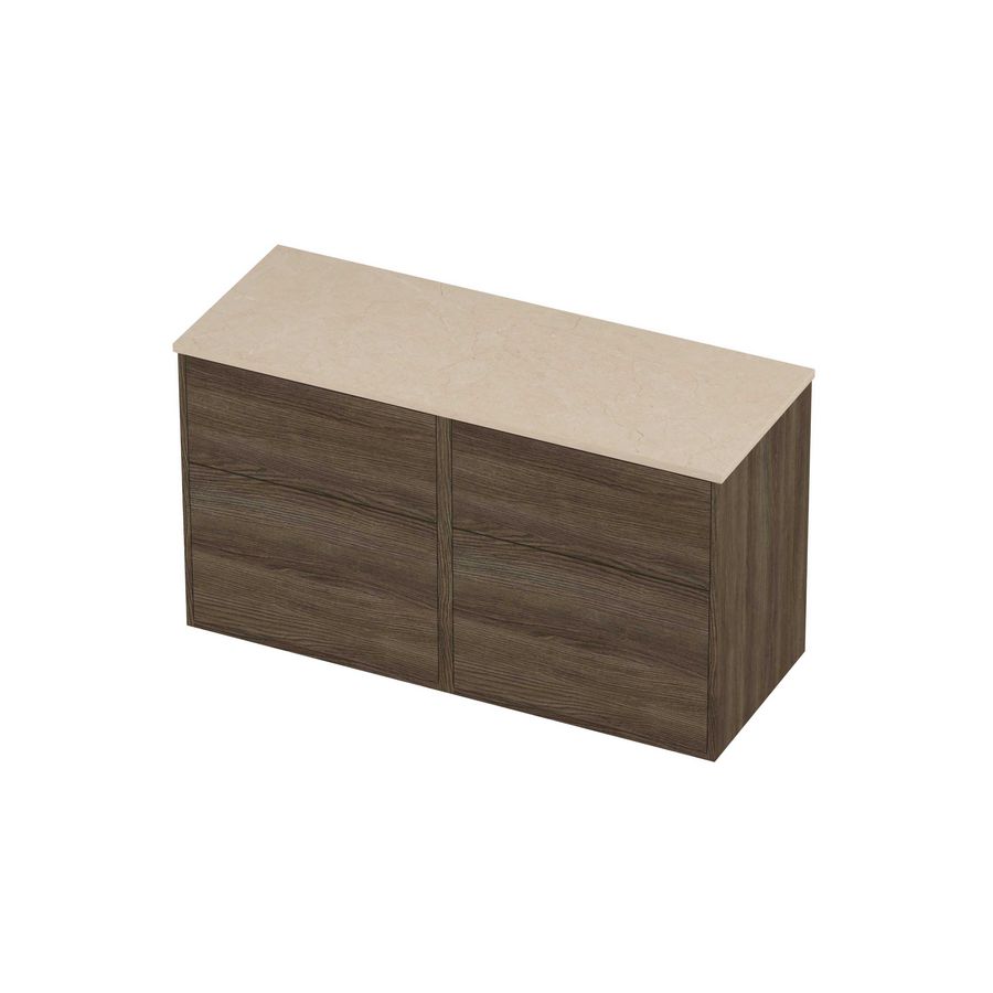 Deck Set Top afdekplaat hardsteen en onderkast tbv grepen 4 laden a-symmetrisch in kader 1200x460x670mm Sand stone/Vital oak