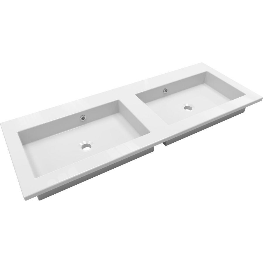 Wastafel AMARO 120cm kunstmarmer wit dubbele wasbak zonder kraangat (cast marble)