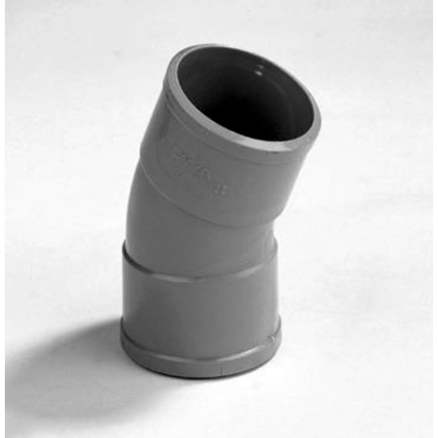 PVC lijm bocht 22° 50mm grijs mof/mof