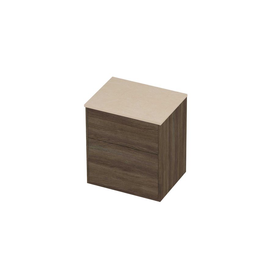 Deck Set Top afdekplaat hardsteen en onderkast tbv grepen 2 laden a-symmetrisch in kader 600x460x670mm Sand stone/Vital oak