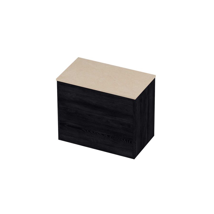 Deck Set Top afdekplaat hardsteen en onderkast tbv grepen 2 laden a-symmetrisch in kader 800x460x670mm Sand stone/Black oak