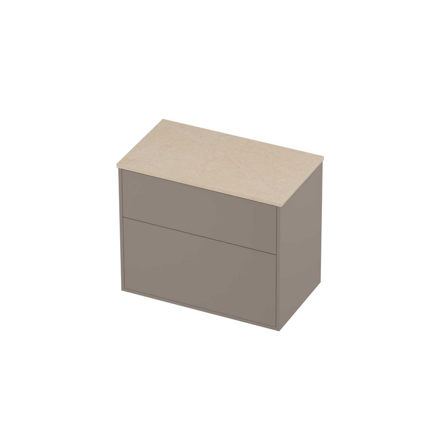 Deck Set Top afdekplaat hardsteen en onderkast tbv grepen 2 laden a-symmetrisch in kader 800x460x670mm Sand stone/Clay beige