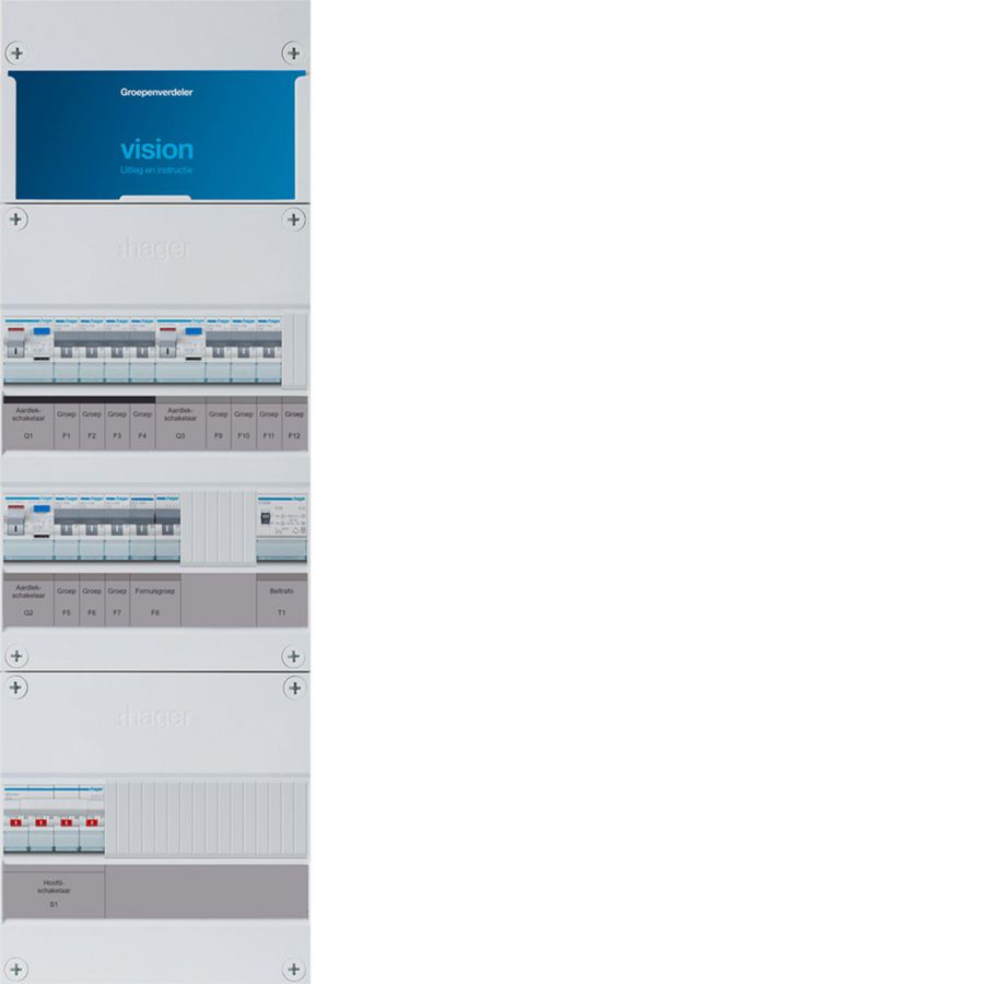 10-groepenverd. HS 3x ALS 40A 16A/30mA+kookgr.+beltrafo 3f