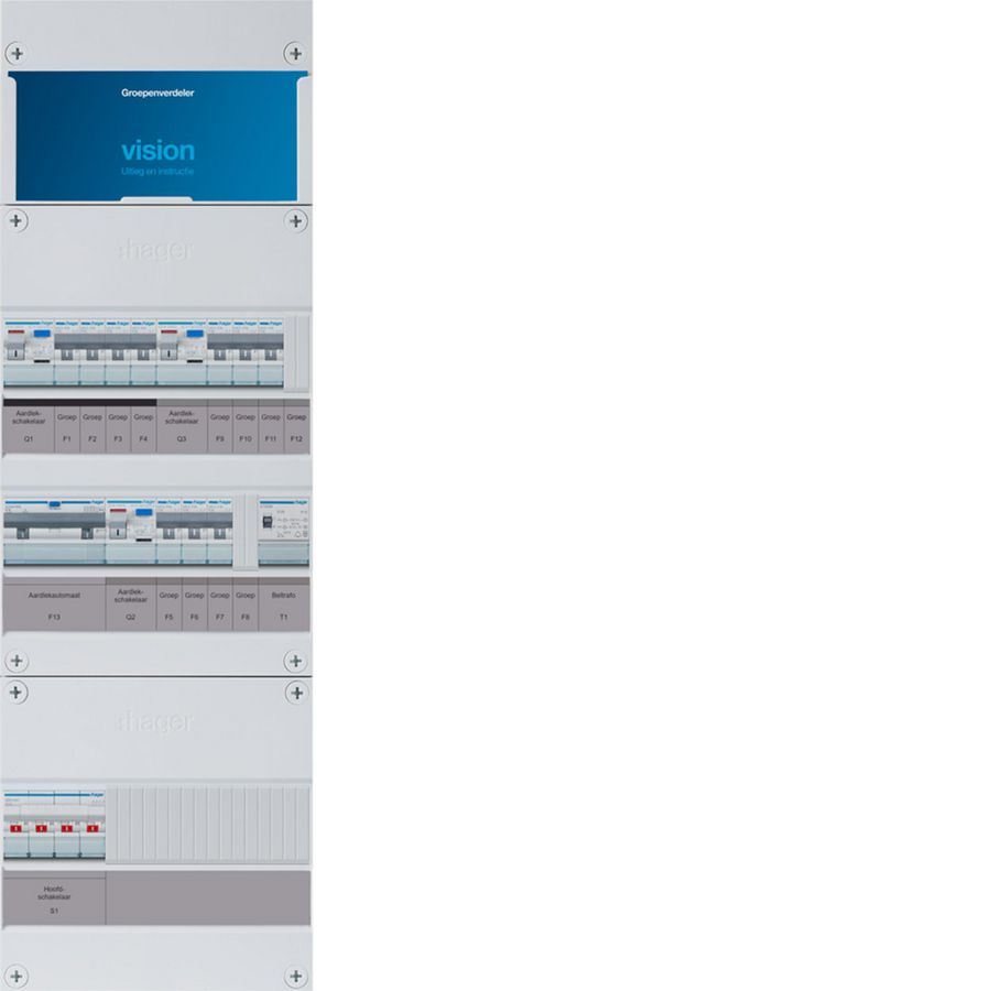 10-groepenverd. HS 3x ALS 40A+ 3f HACO 16A/30mA+beltrafo 3f