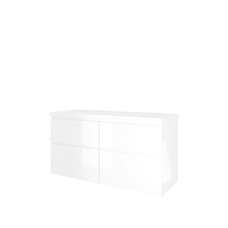Set Proline Top afdekplaat en onderkast 4 ldn asymmetrisch glans wit 120x46cm