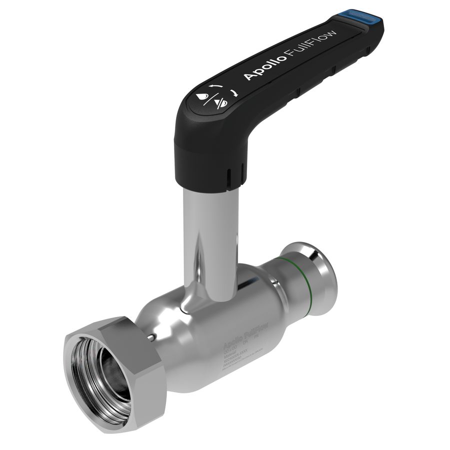 Kogelafsluiter Apollo FullFlow RVS verlengde spindel 15xG3/4"press x wartel L-hendel