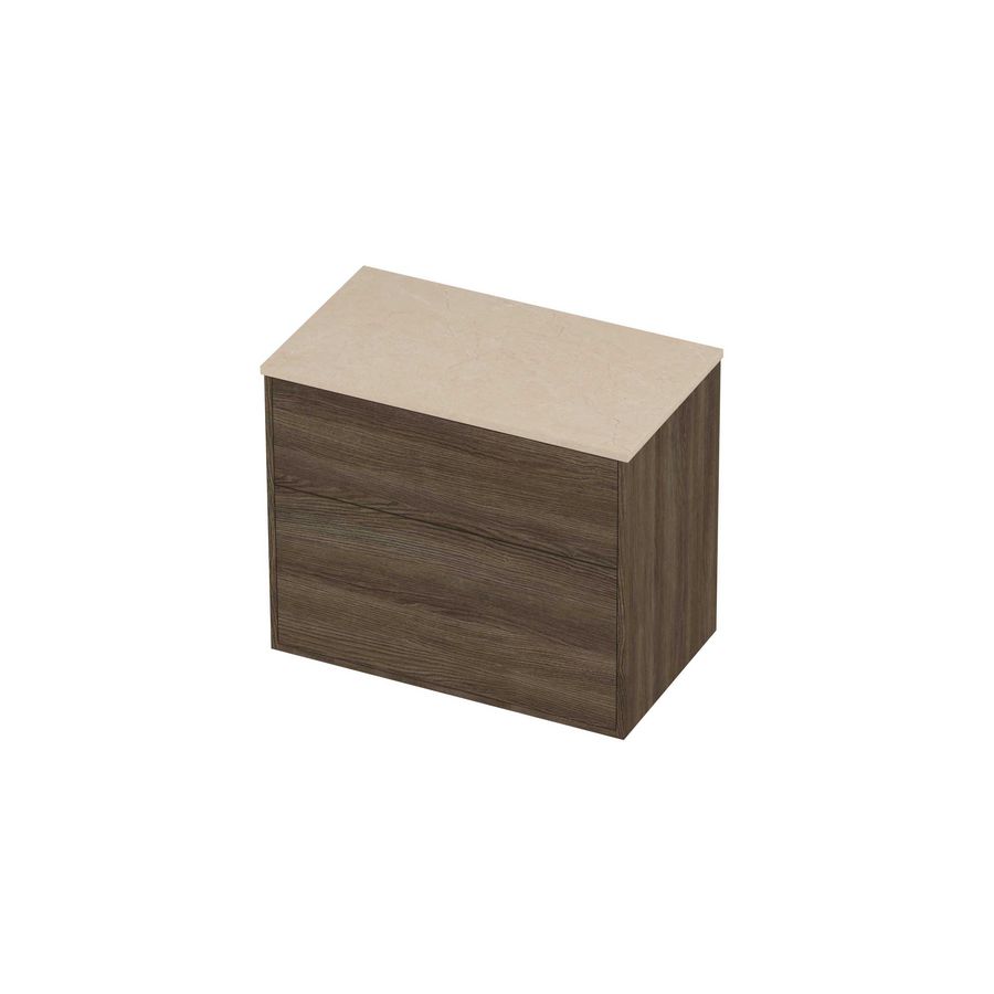 Deck Set Top afdekplaat hardsteen en onderkast tbv grepen 2 laden a-symmetrisch in kader 800x460x670mm Sand stone/Vital oak