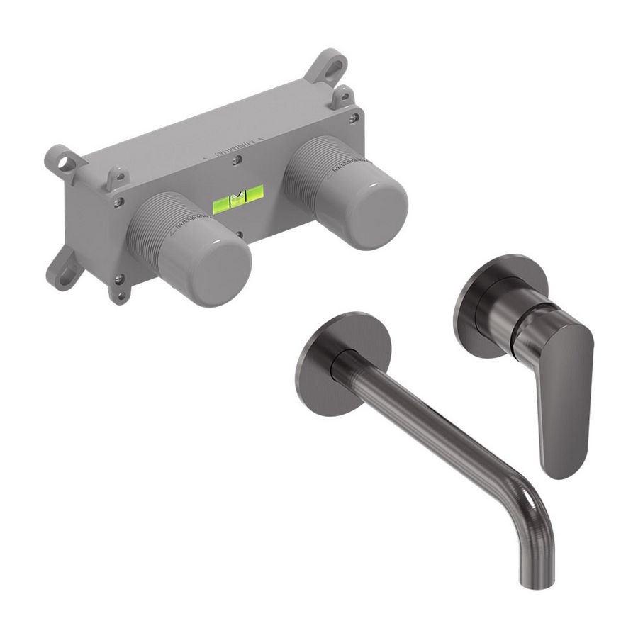 Wandmengkraanset FORMA 2-gats geborsteld carbon black PVD incl. inbouwbox (mengdeel rechts/ uitloop links) MAY