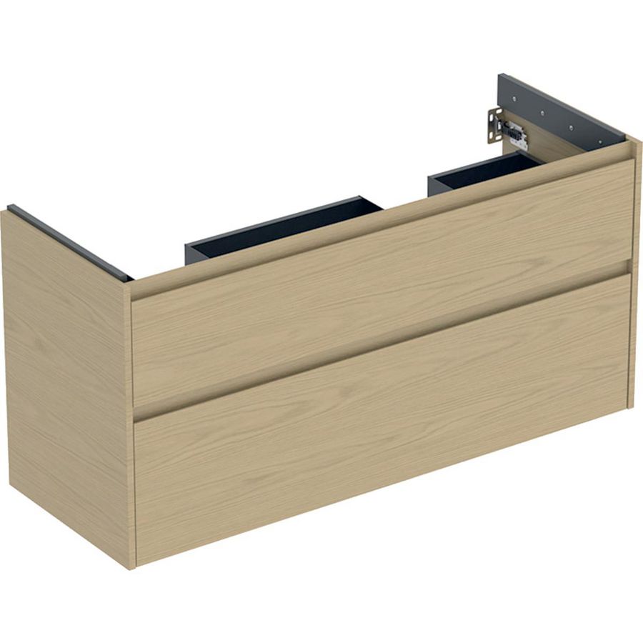 onderkast voor dubbele wastafel 2x la 124.6x60.6x44.6cm Breedte wastafel=130cm eik naturel / Melamine houtstructuur