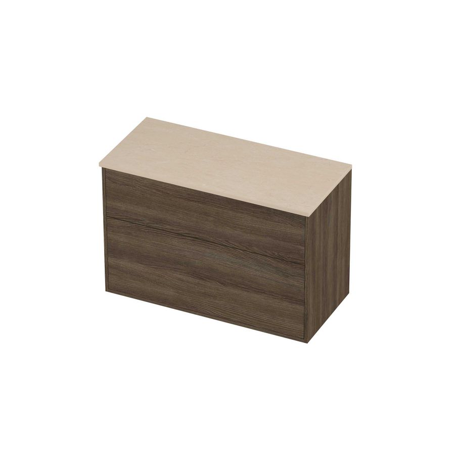 Deck Set Top afdekplaat hardsteen en onderkast tbv grepen 2 laden a-symmetrisch in kader 1000x460x670mm Sand stone/Vital oak
