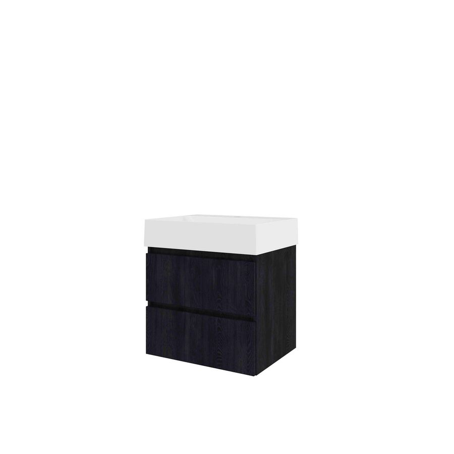 Porselein wastafel LOFT 1 kraangat onderkast 600X460X650 charcoal oak / glans wit