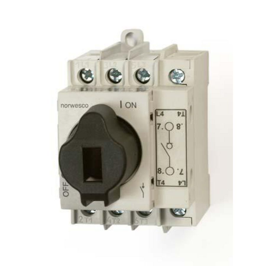 Hoofdschakelaar 4-pol.63 Amp. grijs/zwart IP20