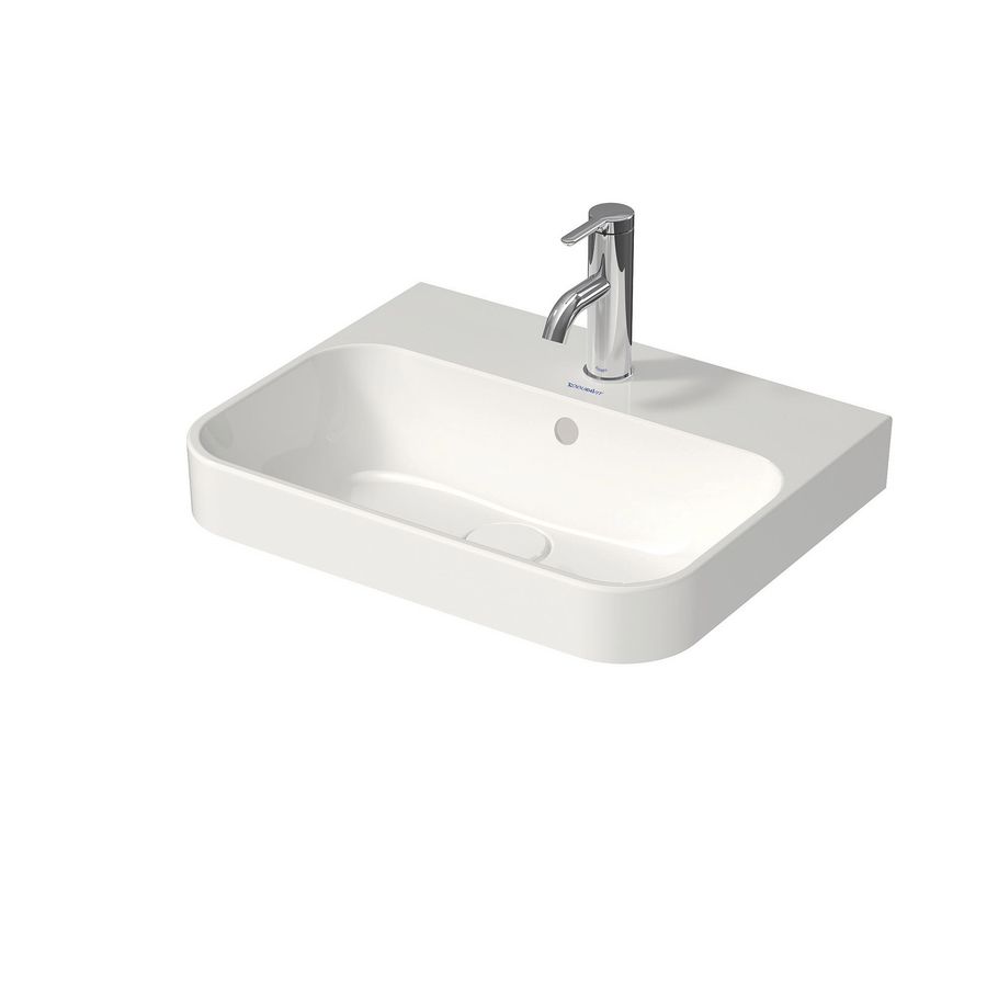 HAPPY D.2 PLUS #236050 opzetwastafel 500mm wit met kraangat met overloop geslepen onderzijde