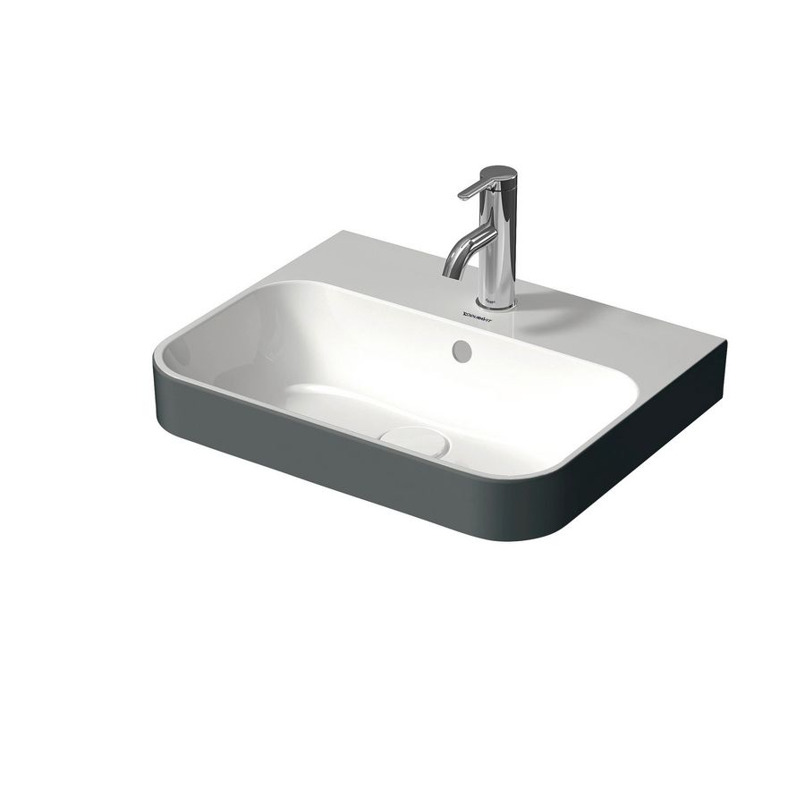 HAPPY D.2 PLUS #236050s opzetwastafel 500mm kleur buitenkant antraciet mat (wit glans binnen) met kraangat met overloop geslepen onderzijde