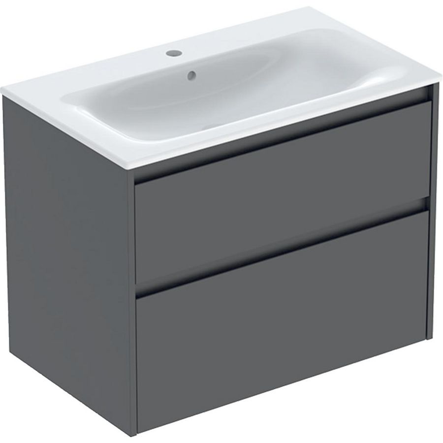 set meubelwastafel smalle rand met onderkast 2x la: 80x62.1x48cm Breedte wastafel=80cm Wastafel: wit / KeraTect Corpus Front: lava / gelakt zijdemat