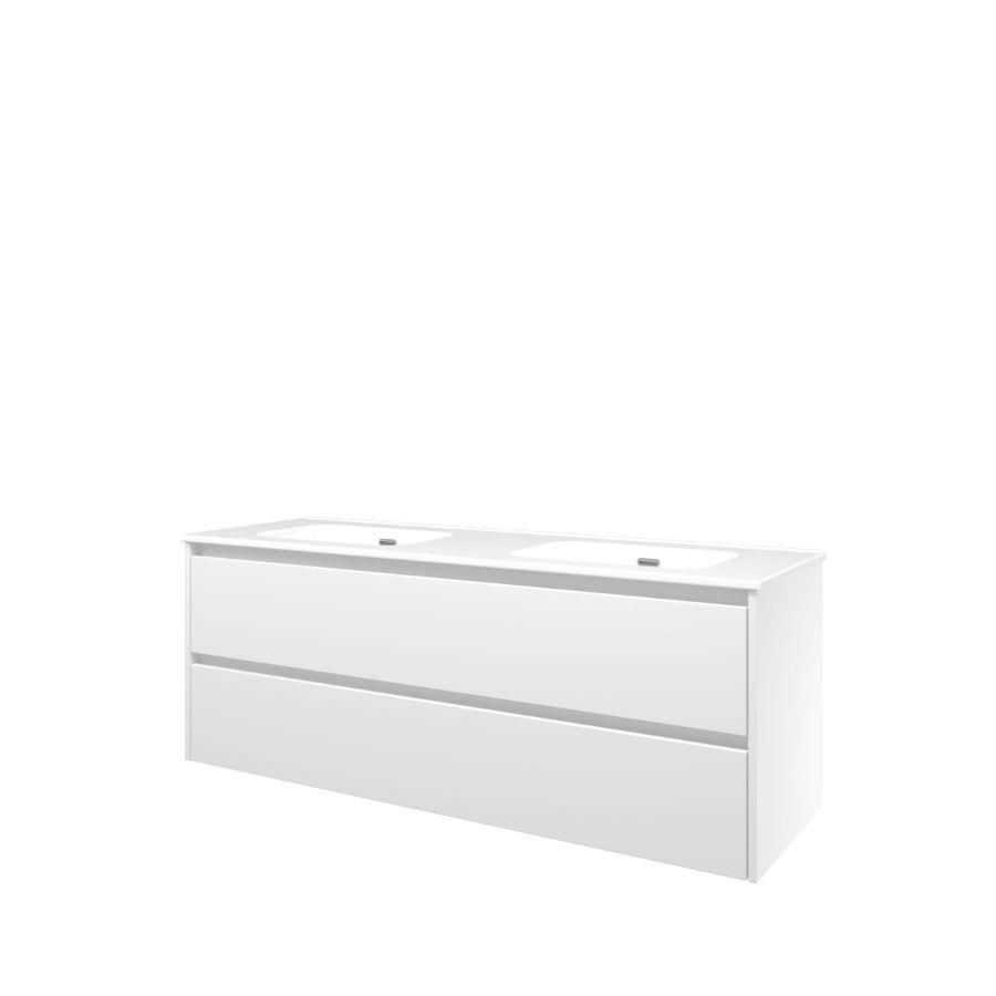 Set Proline porselein Elegant dubb. wastafel wit zonder kraangat onderkast symmetrisch mat wit 140x46cm