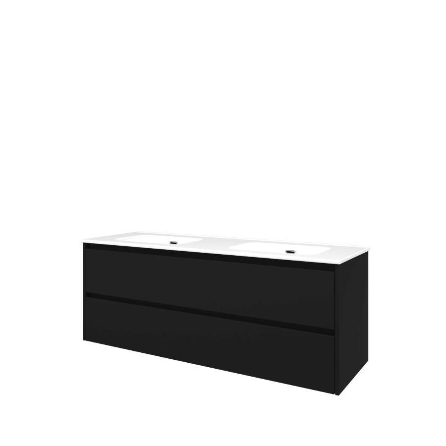 Set Proline porselein Elegant dubb. wastafel wit zonder kraangat onderkast symmetrisch mat zwart 140x46cm