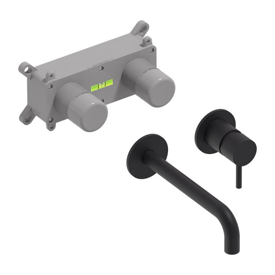 Wandmengkraanset STILO  mat zwart PED incl. inbouwbox (mengdeel rechts/ uitloop links) MAY
