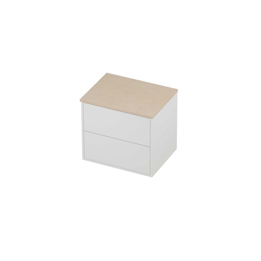 Deck Set Top afdekplaat hardsteen en onderkast tbv grepen 2 laden symmetrisch in kader 600x460x540mm Sand stone/matt white