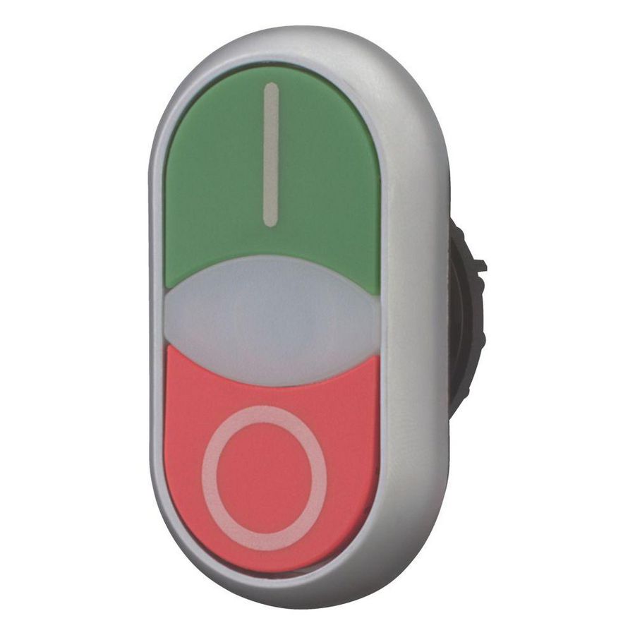 Dubb.drukknop+sign.lamp vlak groen I wit rood 0 titan. VVE=5
