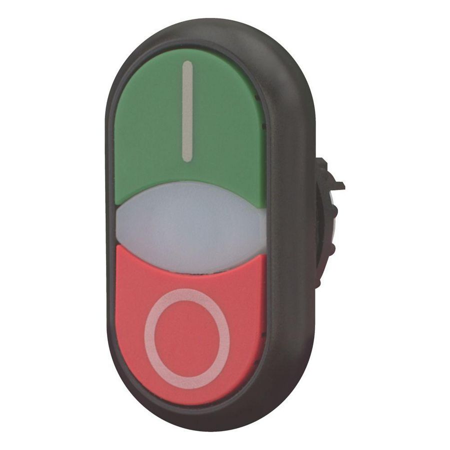 Dubb.drukknop+sign.lamp vlak groen I wit rood 0 zwart VVE=5
