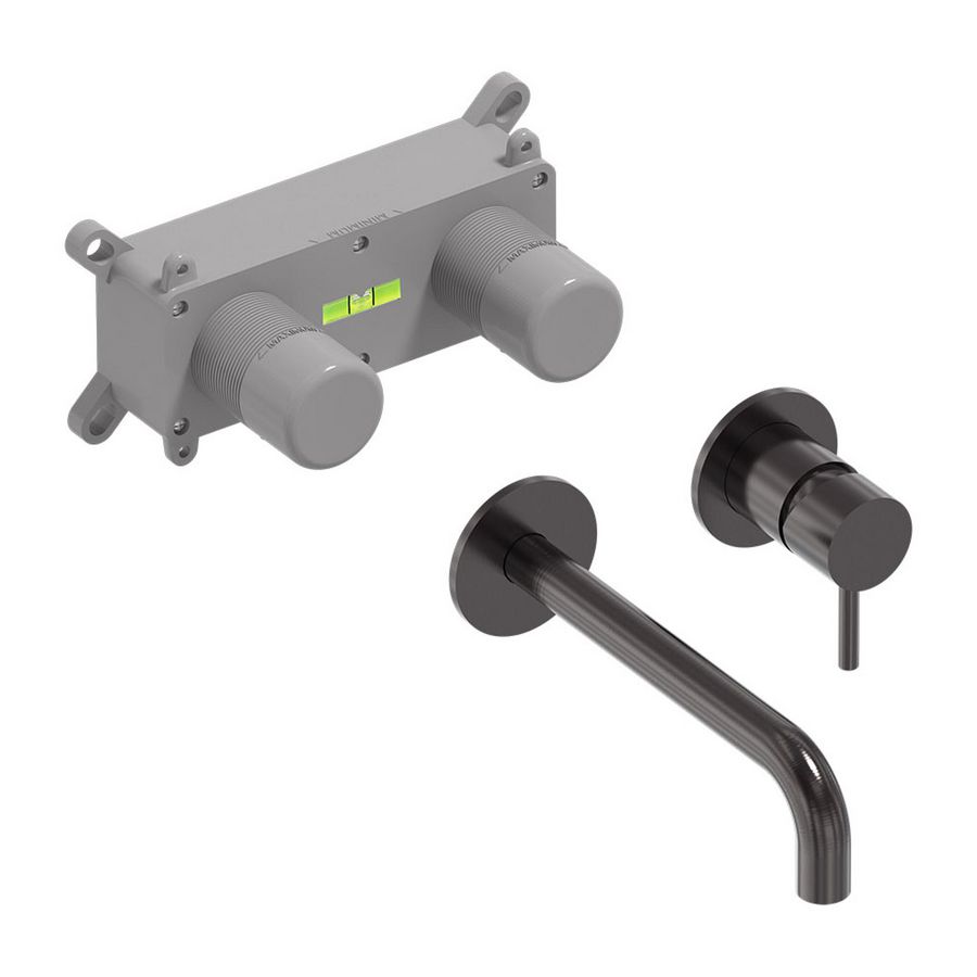Wandmengkraanset STILO geborsteld carbon black PVD incl. inbouwbox (mengdeel rechts/ uitloop links) MAY