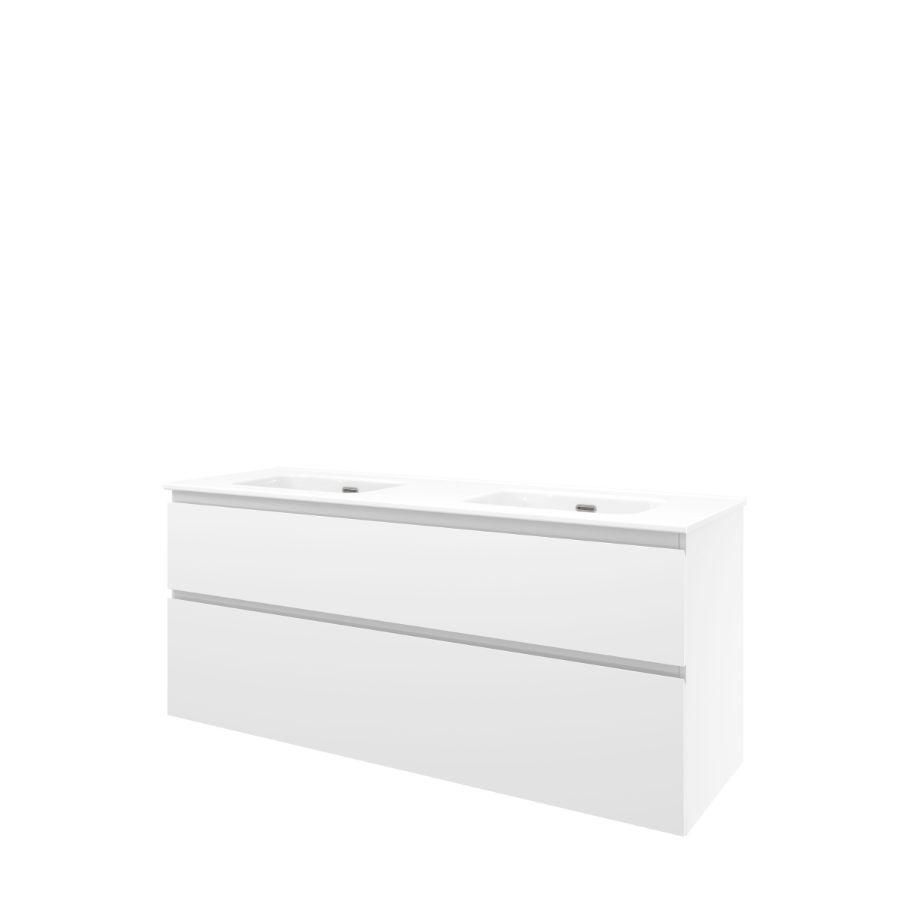 Set Proline porselein Elegant dubb. wastafel wit zonder kraangat onderkast asymmetrisch glans wit 140x46cm