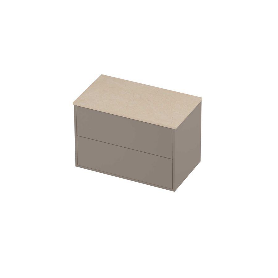 Deck Set Top afdekplaat hardsteen en onderkast tbv grepen 2 laden symmetrisch in kader 800x460x540mm Sand stone/Clay beige