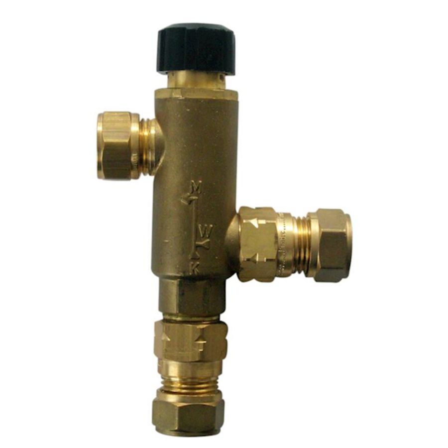 Therm. mengventiel DUCO mix 30-70°C. 15mm knel + keerklep