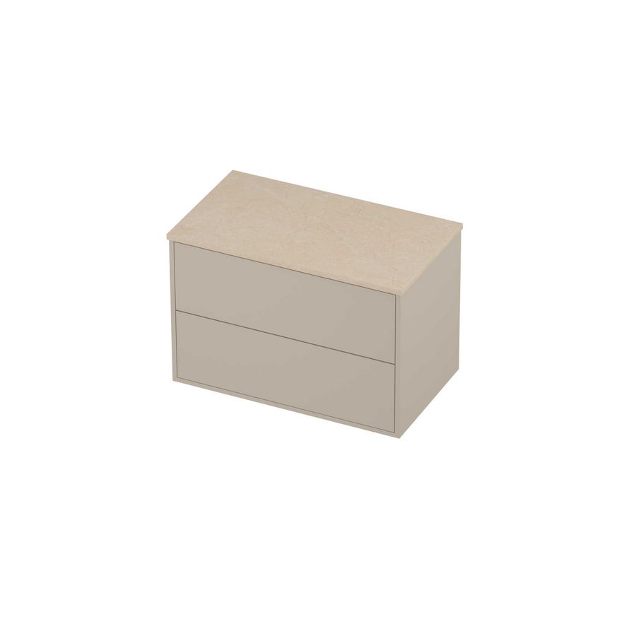 Deck Set Top afdekplaat hardsteen en onderkast tbv grepen 2 laden symmetrisch in kader 800x460x540mm Sand stone/Soft linen
