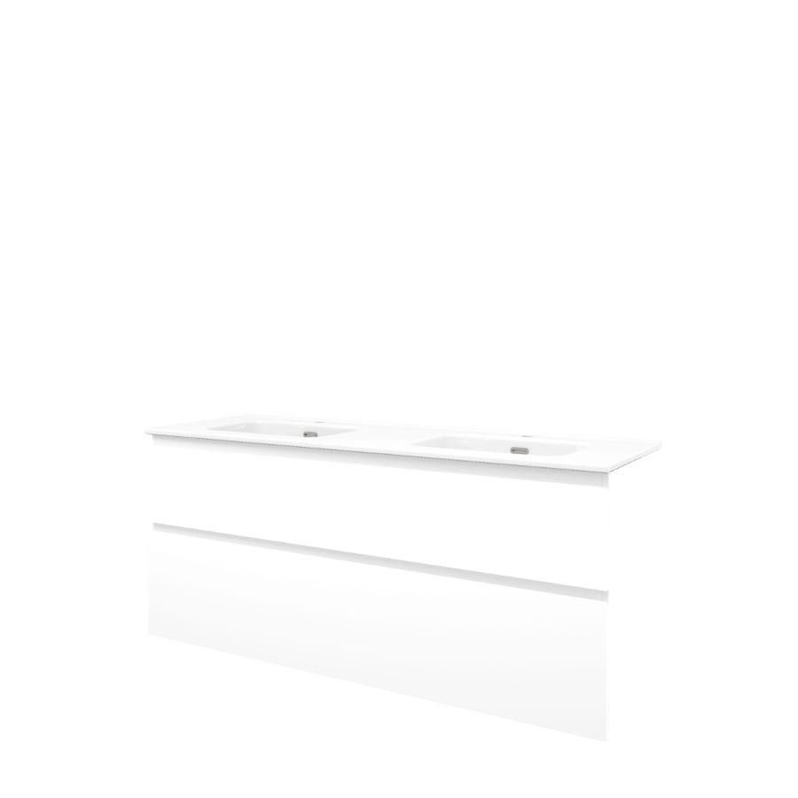 Set Proline porselein Elegant dubb. wastafel wit met 2 kraangaten onderkast asymmetrisch mat wit 140x46cm