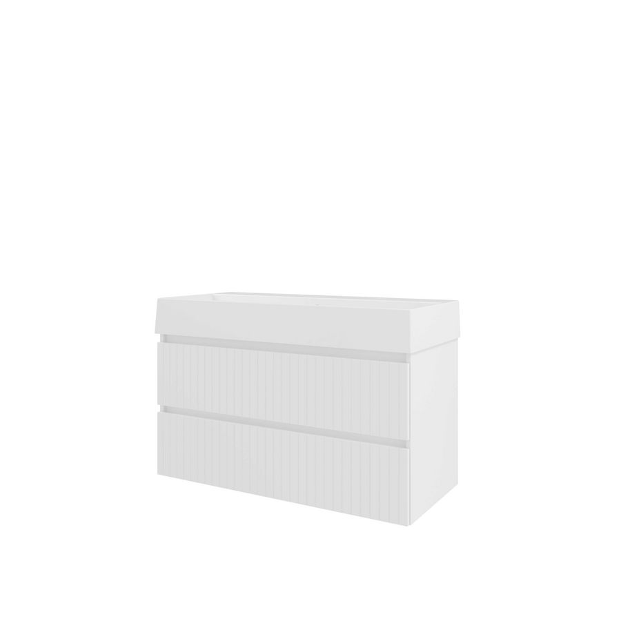 Porselein wastafel LOFT 2 kraangat onderkast 1000X460X650 glans wit / glans wit