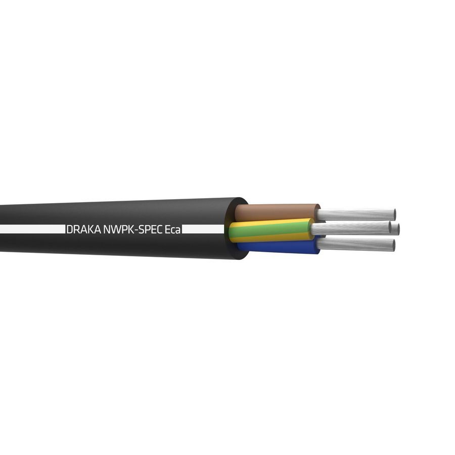 Haspel a 500m. zware neopreen kabel NWPK-spec Eca bk# 4G1,5mm² (geel/groen-bruin-zwart-grijs)