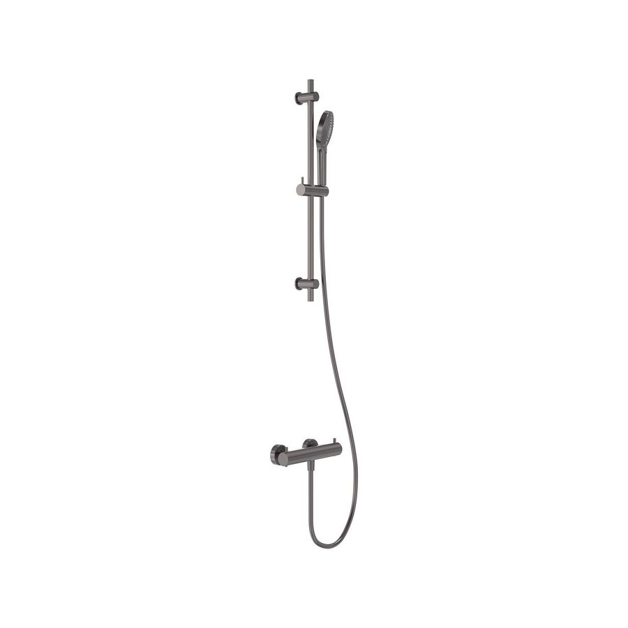 Douchecombinatie thermostatisch hoh 150mm incl. glijstangcombi geborsteld  carbon black PVD MAY