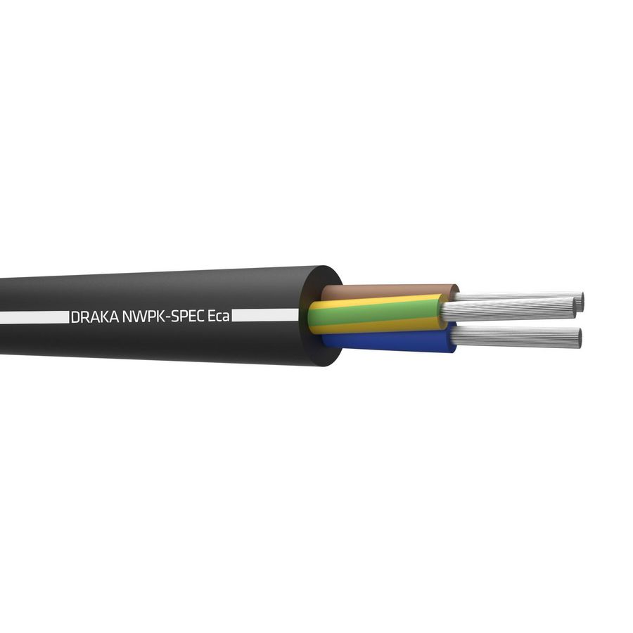 Haspel a 500m. zware neopreen kabel NWPK-spec Eca bk# 3G2,5mm² (geel/groen-blauw-bruin)