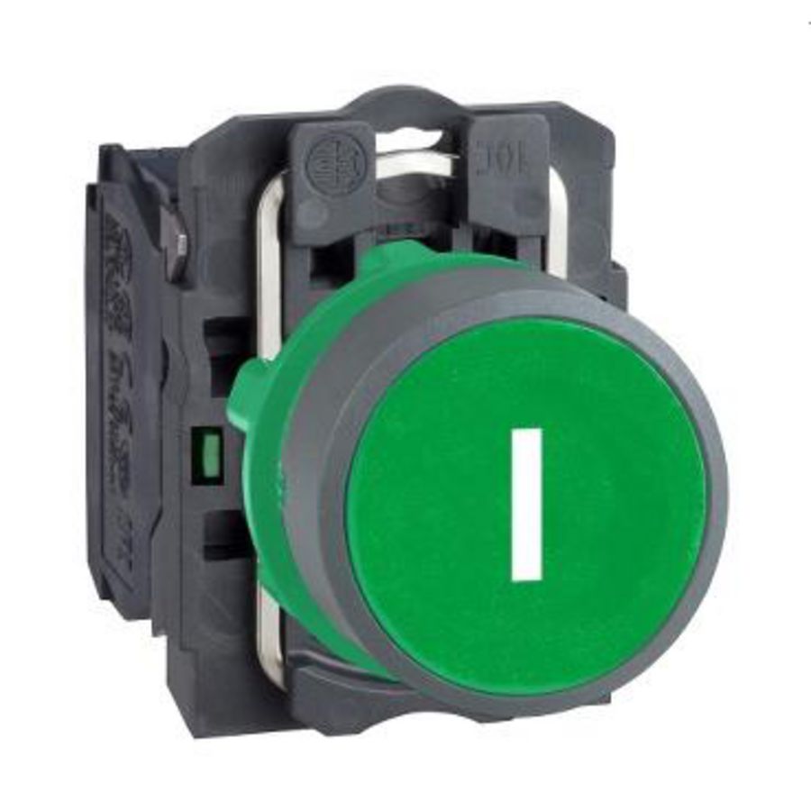 green flush pushbutton white markedI" 1NO screw cl cp grey
