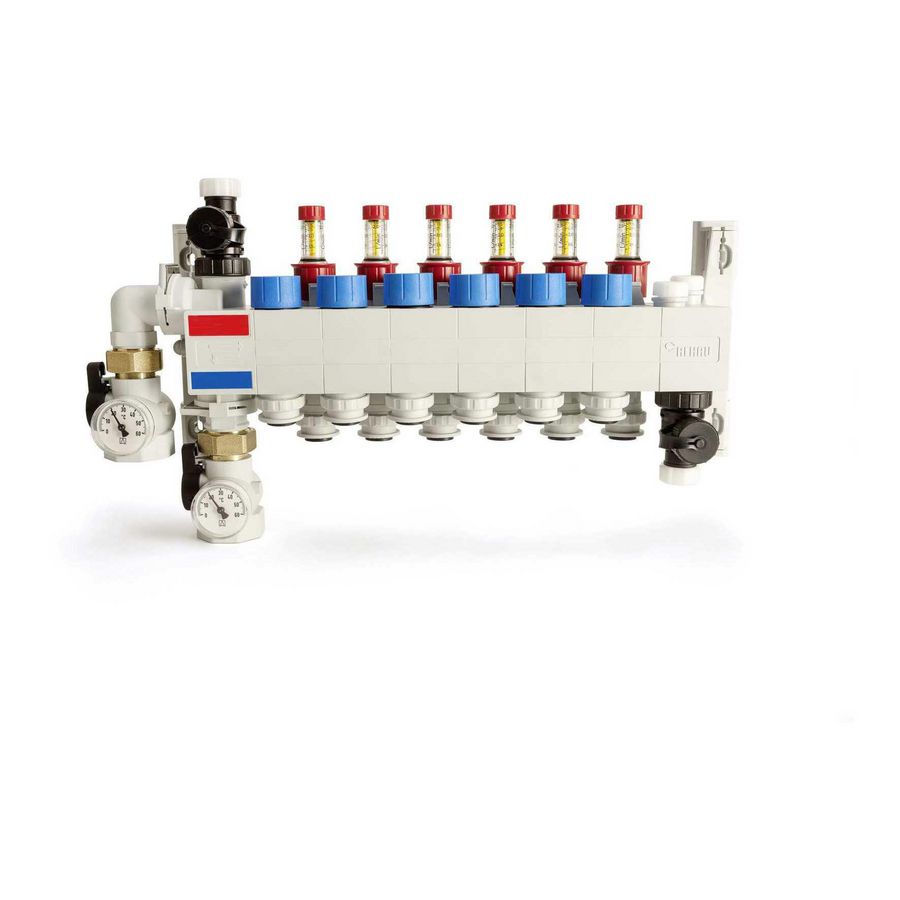 Vloerverwarmingsverdeler polyamide 7-groeps insteek 17mm RAUTHERM SPEED HKV-D P