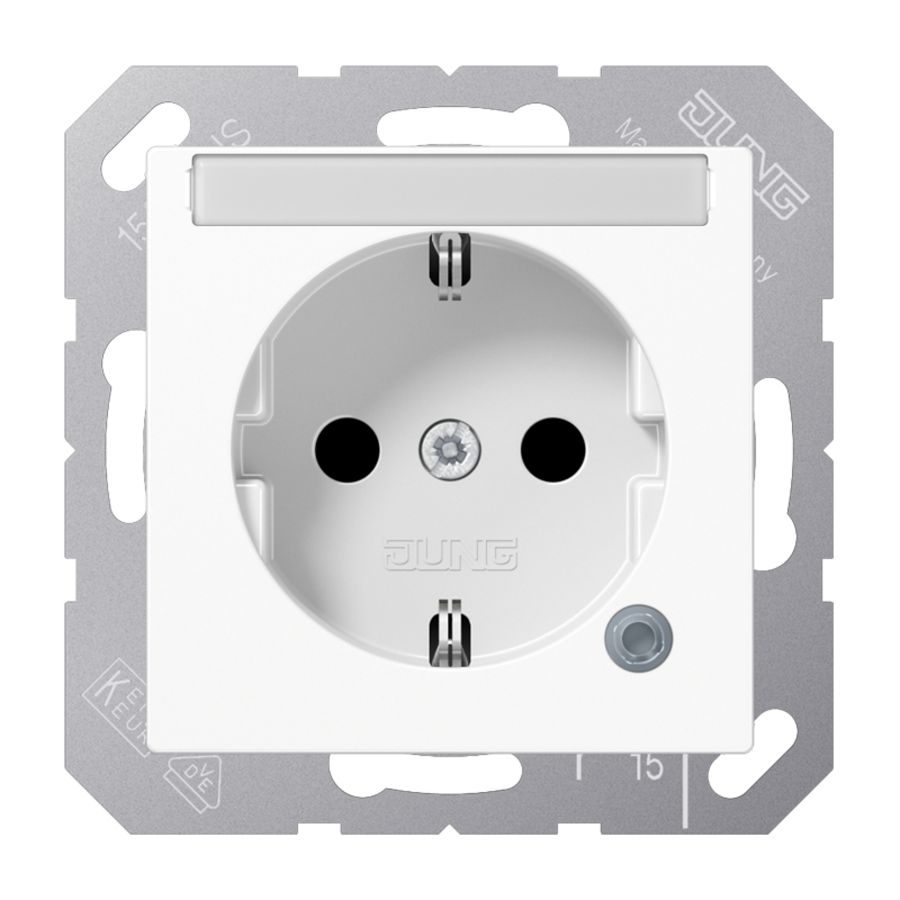 Wandcontactdoos a.wit slagv &tekstvast& contr.l. ABAS