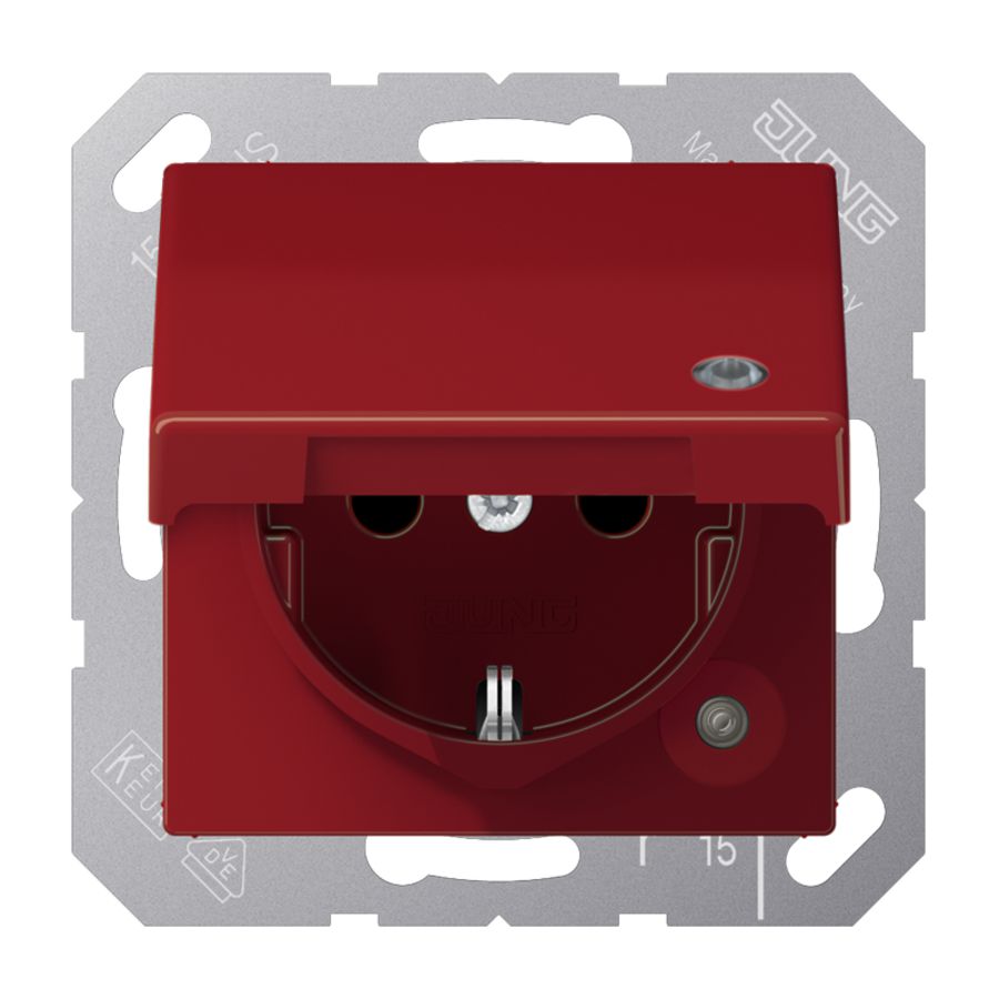 Wandcontactdoos rood slagvast klapd.& contr.lamp A500