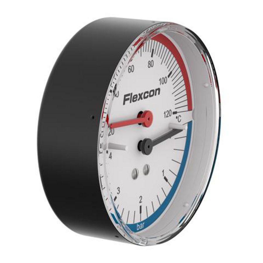 Thermomanometer 63mm 0-4bar 20-120gr.C axiaal + huls