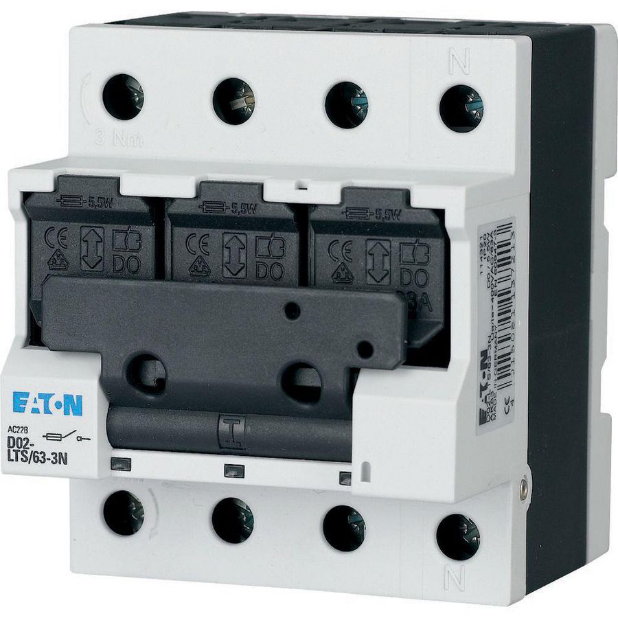 Veilighedenlastscheider D02 of D01, 63A, 3p 72mm, met hulpcontact, ook Eaton