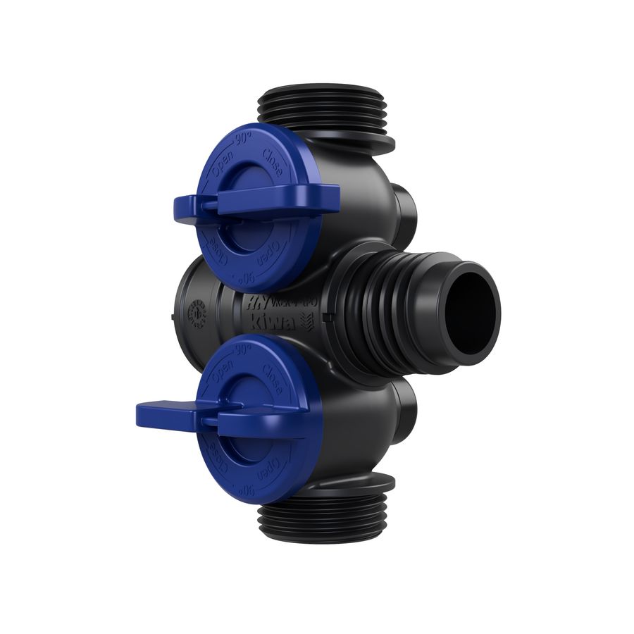 Kunststof leidingverdeler PRO-FLOW koppelbaar 1x PO euroconus - draaiknoppen blauw