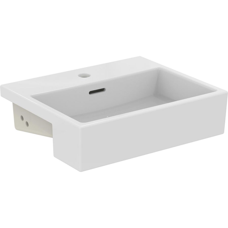 EXTRA halfinbouwwastafel 50cm met kraangat met overloop wit Ideal Plus