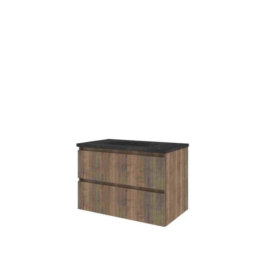 Hardsteen wastafel Blue Stone zonder kraangat onderkast 800X460X545 Terra oak