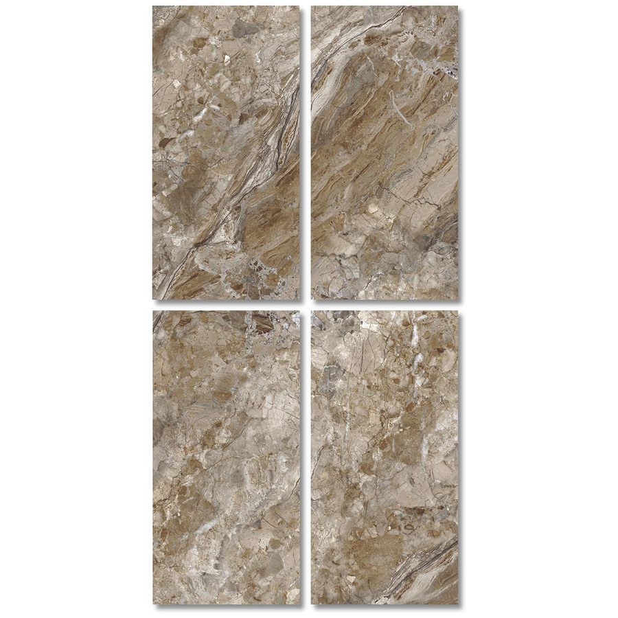 Keramische slab tegels set van 4 tegels met doorlopende vormgeving Earth glossy 60x0,6x120cm