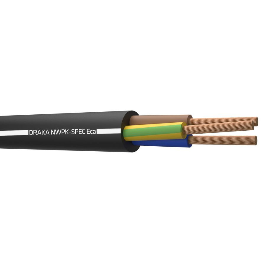 Haspel a 500m. zware neopreen kabel NWPK-spec Eca bk# 3G4mm² (geel/groen-blauw-bruin)