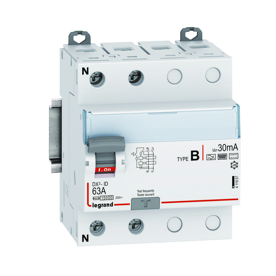 Differentieelschakelaar type B 2-polig 63A 230V 30mA 4 mod.